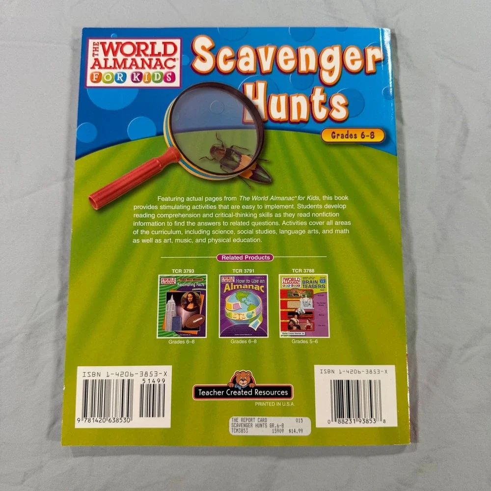 World Almanac for Kids Scavenger Hunts Grades 6-8 Workbook TCR 3853 Paperback